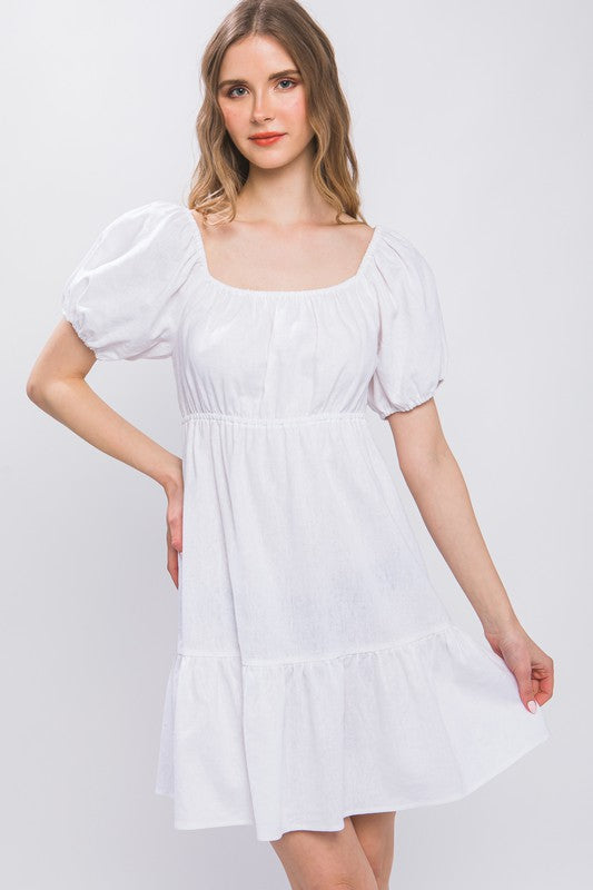 Lyza Linen Puff Sleeve Mini Dress