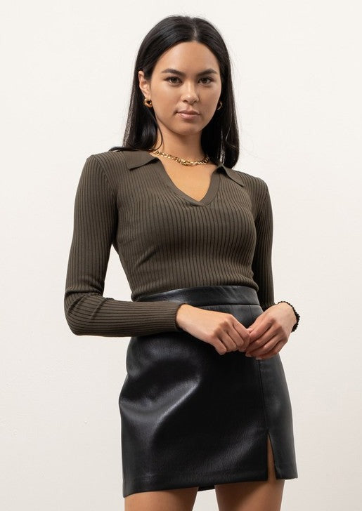 Olive Ribbed Top