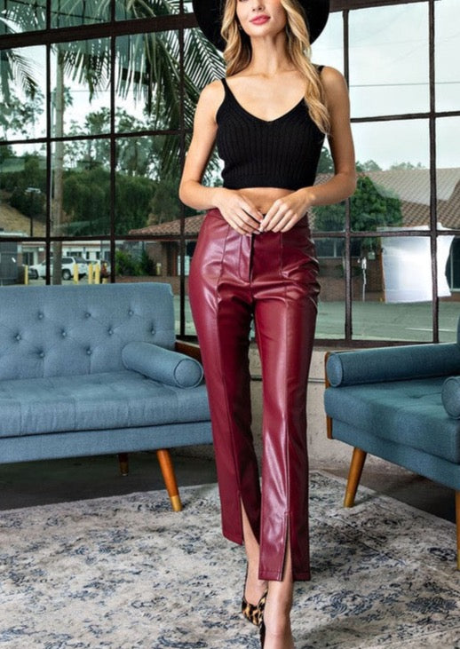 Willa Wine Faux Leather Pant